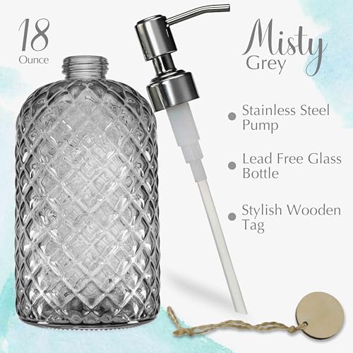 JASAI 18Oz Smoky Gray Glass Soap Dispenser with Rust Proof Pump | Refillable Dish soap Dispenser for Kitchen, Bathroom Soap Dispenser for Dispense Hand soap, Lotion. - color: Smoky Gray