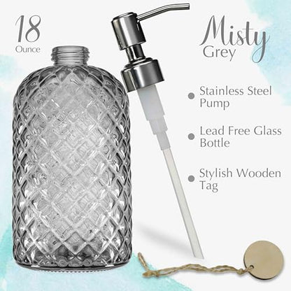 JASAI 18Oz Smoky Gray Glass Soap Dispenser with Rust Proof Pump | Refillable Dish soap Dispenser for Kitchen, Bathroom Soap Dispenser for Dispense Hand soap, Lotion. - color: Smoky Gray