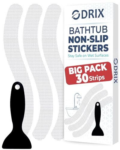 Anti-Slip Shower Stickers, Non-Slip Bathtub Appliques, Tub & Bath Strips | 30-Pack for Fuller Coverage | Clear, Low-Profile Design | Includes Scraper for Easy Application - color: Clear