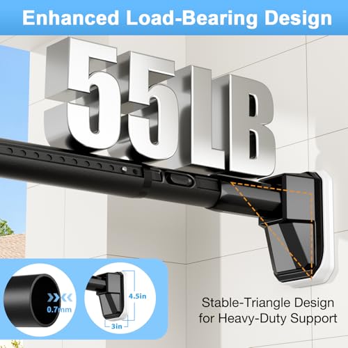 41 to 86 Inch Black Tension Curtain Rod | No Drill, Extra Long, Heavy Duty, Renter Friendly Adjustable - color: Black, size: 41-86inch