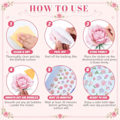 Fullhawl 30 Pcs Rose Non Slip Shower Stickers, Bathtub Safety | 30 Pack Rose Design, Elegant Floral Style, Non Slip Textured Surface, Strong Adhesion for Safe and Beautiful Bathtub & Shower - style: Rose