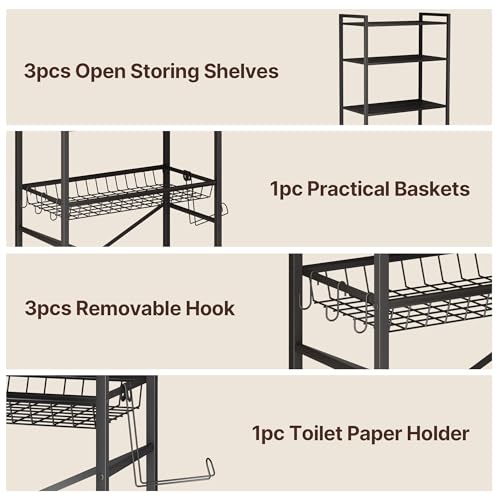 Gizoon Over-The-Toilet Storage Rack with Adjustable Shelf and Basket, 4-Tier Freestanding Space Saver Bathroom Shelves Above Toilet for Room - color: Dark Brown