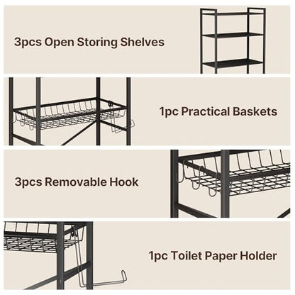 Gizoon Over-The-Toilet Storage Rack with Adjustable Shelf and Basket, 4-Tier Freestanding Space Saver Bathroom Shelves Above Toilet for Room - color: Dark Brown