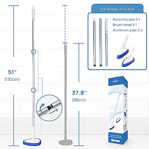 Qaestfy Shower Scrubber Cleaning Brush Combo Bath Tub Tile Cleaner Scrubber Brush with 51'' Adjustable Long Handle Scrub Brush for Bathroom Shower Bathtub Wall Mop Cleaning Scrubbing - color: Blue