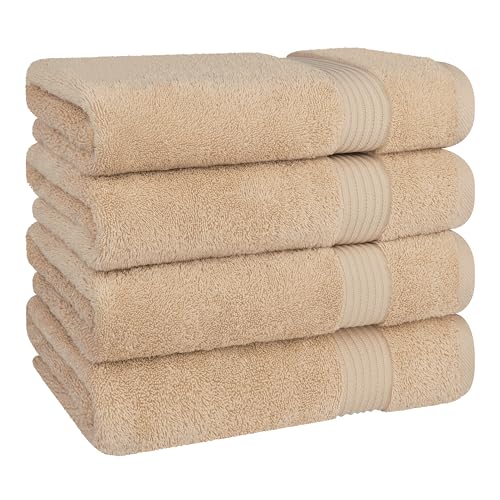 Cotton Paradise Turkish Towel Set, Soft Absorbent Quick Dry, 4 Piece Bath Towel Set, Beige - color: Beige, size: 27"x54"