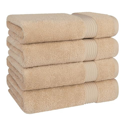 Cotton Paradise Turkish Towel Set, Soft Absorbent Quick Dry, 4 Piece Bath Towel Set, Beige - color: Beige, size: 27"x54"