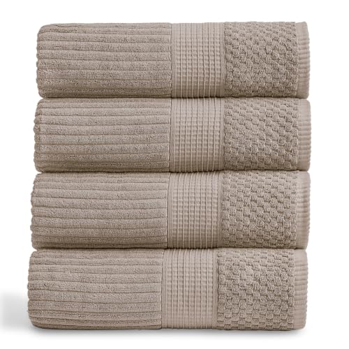 100% Cotton Bath Towel Set | 4-Pack | Textured | Brown | Absorbent & Quick-Dry Bathroom Towels | Textured and Durable Cotton Towels for Bathroom | OEKO-TEX | Krista Collection - color: Cobblestone, size: Bath Towel (4 Pack)