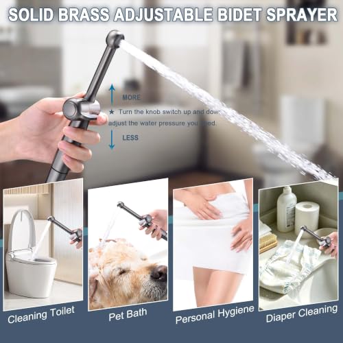 Handheld Bidet Sprayer for Toilet, Cloth Diaper Toilet Sprayer, Hand Held Bidet Attachment Brass 7.9" Bidet Wand, Adjustable Water Jet Spray with Backflow Preventer - color: Black