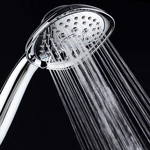 Luxury Square 6-setting High-Pressure Hand Shower. Extra-Long 72" Stainless Steel Hose, Bracket, Solid Brass Fittings, All-Chrome Finish. Premium Handheld Shower Head from Top American Manufacturer! - color: Chrome