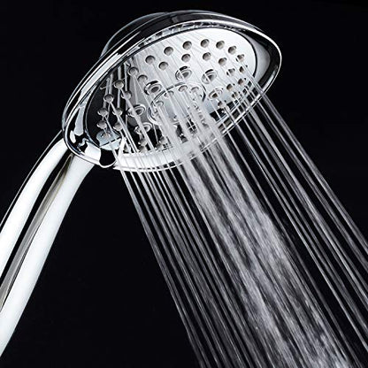 Luxury Square 6-setting High-Pressure Hand Shower. Extra-Long 72" Stainless Steel Hose, Bracket, Solid Brass Fittings, All-Chrome Finish. Premium Handheld Shower Head from Top American Manufacturer! - color: Chrome
