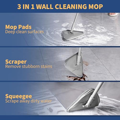 BOOMJOY Wall Cleaner Mop with 82 Inches Long Handle, Baseboard Cleaner Tool Duster with Squeegee, Ceiling Cleaning Tool with 6 Replacement Pads for Painted Walls, Window, Floor - color: Gray