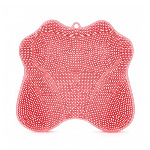 Shower Foot Scrubber Mat, Wall-Mounted, 11.8 x 11 in, 1 Pack | Foot Scrubber in Shower for Deep Cleaning & Exfoliation. Suction cups support floor foot care and wall back scrubbing. - color: Pink