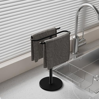 Matte Black S-Shape Towel Holder Stand Heavy Base Jewelry Stand | Freestanding towel rack for bathroom, kitchen, vanity. Can be used in bathrooms, kitchens, bedrooms