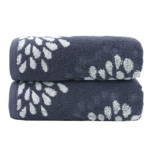 Pidada Hand Towels Set of 2 Hydrangea Floral Pattern 100% Cotton Absorbent Soft Decorative Towel for Bathroom (Denim Blue) - color: Denim Blue