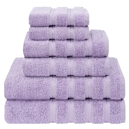 American Soft Linen 100% Cotton Luxury Turkish Towels, 6 Piece Towel Set | Soft Absorbent Quick Dry OEKO Tex Standard 100 Certificated Durable Machine Washable Premium Hotel Quality - color: Lilac, size: (27"x54") + (16"x28") + (13"x13")