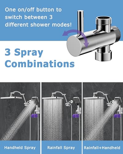 13 Inch Rain Shower Head Extension Arm 19 Inch, Shower Head High Pressure Showerheads, Shower Heads with Handheld Spray Combo Chrome