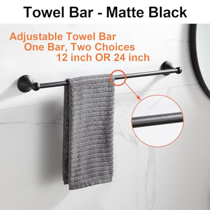 BGL Bathroom Accessory Set, Matte Black Adjustable Expandable Towel Bar 4-Piece Bathroom Hardware Set Wall Mounted Robe Hook Toilet Paper Holder Towel Ring Towel Bar - color: Matte Black