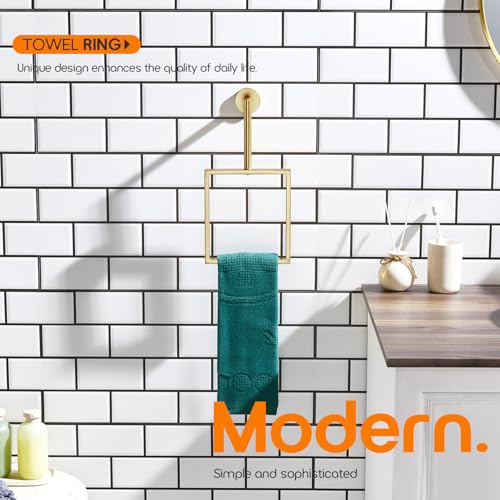 Towel Rings for Bathroom Wall Mounted Vertical Towel Rack Brushed Gold Stainless Steel Contemporary Hand Towels Holder Hanger, AN3005GD - color: Brushd Gold