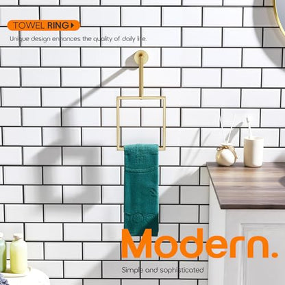 Towel Rings for Bathroom Wall Mounted Vertical Towel Rack Brushed Gold Stainless Steel Contemporary Hand Towels Holder Hanger, AN3005GD - color: Brushd Gold