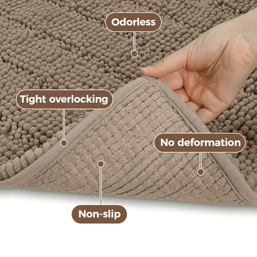 Bcoimo Bath Rugs Mat Set,2 Piece Non Slip Chenille Latte Bathroom Mat Sets | Extra Soft Bathroom Rug set;Non Slip with Rubber Backing Microfiber Mat;High Absorbent And Quick Drying mats;Machine Washable - color: Latte, size: 30"×20"Plus 24"×17"