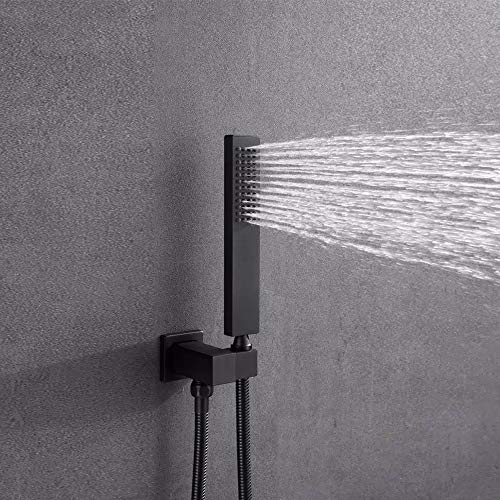 Thermostatic Rain Shower System, Concealed Matte Black Combo Set Wall Mounted Faucet with Rainfall Head, Handheld