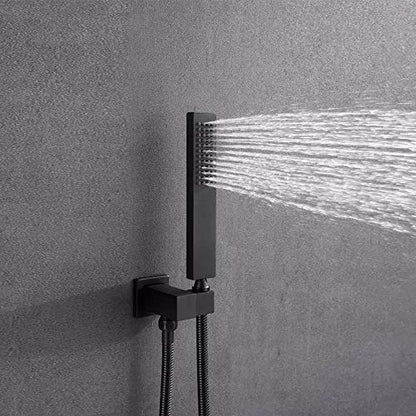 Thermostatic Rain Shower System, Concealed Matte Black Combo Set Wall Mounted Faucet with Rainfall Head, Handheld