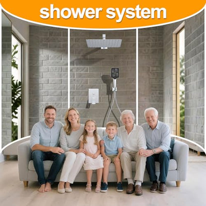 Shower System Modern Rain Brass Faucet Set With Valve and Diverter Shower Mixer With Handheld High Pressure Square Rainfall Shower Valve (12'' Wall Mount, Chrome Polished) - color: Chrome Polished, style: 12'' Wall Mount