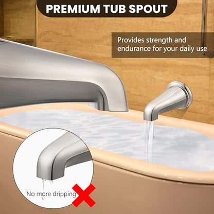 Dreyoo Tub Spout, Tub Faucet for Bathtub (Brushed Nickel,Without Diverter) | Bathroom Bathtub Faucet with Adapters, Hex Wrench, Universal Faucet for Bathtub Fits 1/2" Copper Pipe, 1/2" IPS and 3/11" IPS - color: Brushed Nickel, style: Without Diverter