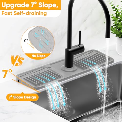 17.7'' Faucet Mat for Kitchen Sink Splash Guard[7° Slope Fast Self-draining][Snap Lock Fit] Folding Kitchen Sink Faucet Mat Splash Guard Kitchen Sink Area Water Splash Guard Behind Faucet Draining Mat - color: Gray, size: 17.7" x 5.5"