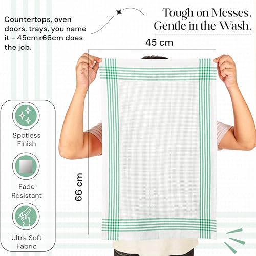 Dark Green Waffle Weave Kitchen Towels 3 Pack, 100% Cotton, 16x26 Inch, Ultra Absorbent, Quick Dry Dishcloths, Durable & Reusable Dish Towels for Home and Kitchen, Machine Washable - color: Dark Green, White, style: 3 Pack