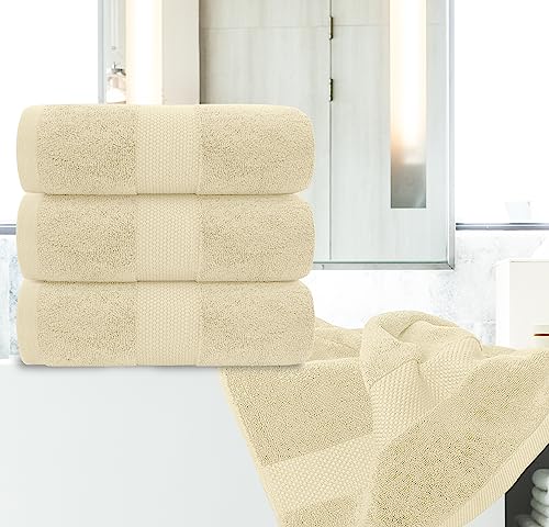 White Classic Luxury Bath Towels Large - Cotton Hotel spa Bathroom Towel |30x56 | 4 Pack | Beige - color: Beige