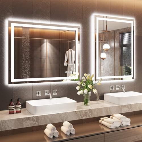 Snowdool 36 x 36 in LED Bathroom Mirror, Front and Backlit, Anti-Fog | Front and Backlit, 3 Color Temperatures, Anti-Fog, Tempered Glass - size: 36"L x 36"W