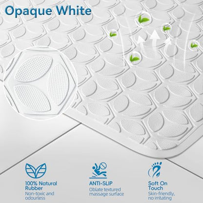 Non-Slip Rubber Bathtub Mat with Suction Cups, 17 × 35 Inch (White) | 100% Rubber, Leaf Texture. Vacuum Suction Cups. Soft on Touch. BPA/PVC-Free. Machine Wash. Safe For Bath, Shower, Pet Dogs. - color: White (Opaque), size: 35" x 17" (Rectangular)