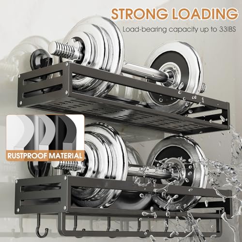 Suction Cup Shower Caddy with 5 Hooks & Towel Rrack 11.8inch Grey | No Drilling Shower Organizer with Large Capacity, Rust-resistant Bathroom Organizer, Heavy Duty Shower shelves for Bathroom - size: 11.8 inches