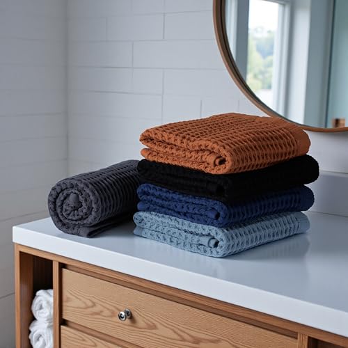 DEMMEX Organic Cotton Waffle Weave Turkish Hand Towels for Bathroom & Kitchen, Large 20x30 in, 100% Oeko-TEX Certified Ultra Soft Cotton, Lightweight Quick Dry Waffle Hand Towels, Set 2 (Slate Blue) - color: Slate Blue