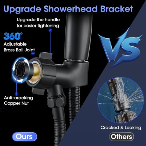 Shower Head with Handheld, High Pressure 10 Spray Modes, Matte Black | Built-in Pause Function, Power Wash Mode, Anti-Clog Nozzles, 71 Inch Stainless Steel Hose, Adjustable Overhead Bracket - color: Matte Black
