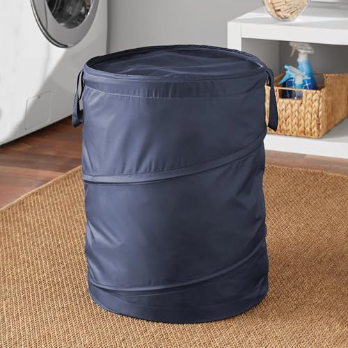 Pop-Up Laundry Hamper – Zipper Lid, 2-Load Capacity, Navy