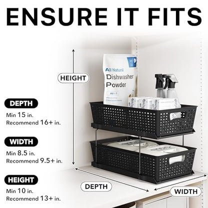 Simple Houseware 2 Tier Pull-Out Sliding Drawer Under Sink Storage, Black | Great for Kitchen Bathroom Tray Shelf Organizer - color: Black
