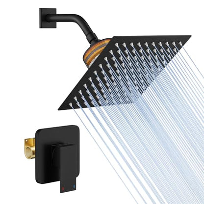 RUMOSE Shower Faucet Set Matte Black Rain Shower Head and Handle Set for Tub 8 Inch Rainfall Shower System with Filter for Hard Water Single Function Trim Kit with Rough-in Valve Stainless Steel