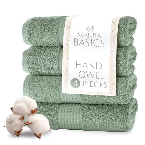 MAURA Basics Hand Towels for Bathroom with Hanging Hook Loops. Soft, Durable, Long Lasting and Absorbent Hand Towel Sets for Bathroom, American Standard Size 16"x28", Sage Green - color: Sage Green, size: Hand Towel (4-Pack)