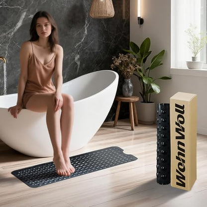 Non-Slip Bath Tub Mat, Extra Large 40x16 Inch Shower Mat with Suction Cups & Drain Holes, Quick Dry Soft Mat for Bathroom Floor Safety, Bubble Style, Black - color: Black