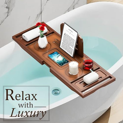 Bathtub Tray Caddy - Bath Tray - Bath Tub Tray Caddy - Bamboo Bath Table Tray for Tub - Expandable Size, Fits Most Tubs - color: Light Brown