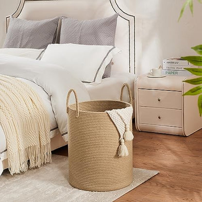 YOUDENOVA Cotton Laundry Hamper, 72L - Woven Collapsible Basket - Jute Brown | Woven Collapsible Laundry Basket, Clothes Hamper with Reinforced Handles in the Laundry Room, Bedroom, Bathroom - color: Jute Brown, size: 72L