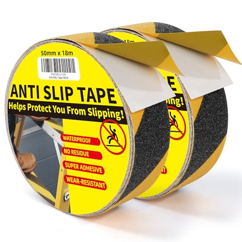 TAPEBEAR Black and Yellow Safety Tape 2inch x 60feet, Anti Slip Grip Tape Anti Skid Safety Warning Strips Traction Tape Waterproof for Indoor Outdoor Step, Stairs, Ladder, 2Rolls - color: Yellow&Black, size: 2in x 60feet