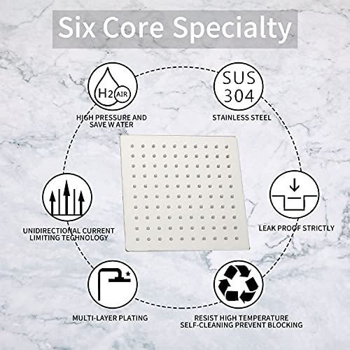 Rain Shower Head Brushed Nickel with Extension Arm 12 Inch Square Shower Head with 16 Inch Shower Arm Large Stainless Steel Rainfall Showerhead Waterfall Full Body Coverage by GGStudy - color: Brushed Nickel, size: 12inch