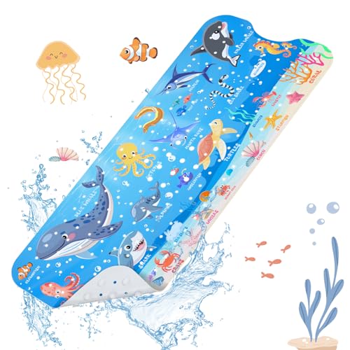 SHUCHING Baby Bath Mat for Tub Non Slip-40x16 Inch, Blue Ocean Animal | Bathtub Mat for Kids & Toddler Mold Free, Long Shower Mat for Inside Shower with Suction Cup, Machine Washable - color: Marine Animal