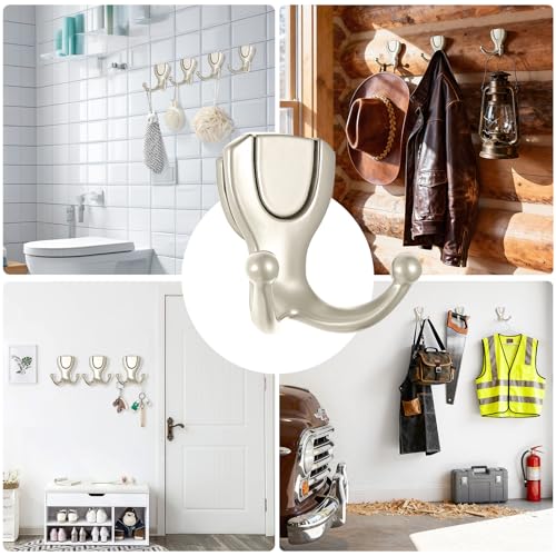 Coat Hooks Wall Mount: Flip Lid Conceals Screws & Double Hooks, Heavy Duty Wall Hooks, Damage-Resistant Clothing Design, Towel Hooks for Bathroom Living Room to Hang Coats Hats Keys (4, Silver) - color: Silver