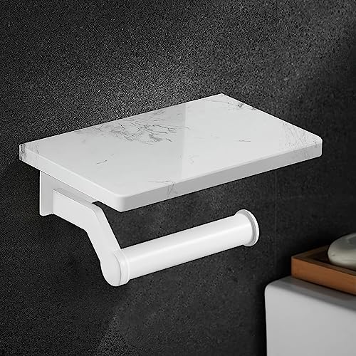 Hoimpro Toilet Paper Holder Wall Mounted, Marble Tissue Roll Rack | White | Natural Marble Shelf Hand Paper Roll Holder, for Bathroom Kitchen Washroom Bedroom Aluminum - color: White