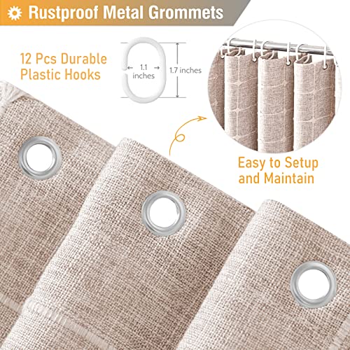 BTTN Extra Long Boho Farmhouse Linen Shower Curtain Set, 72x96, Tan/Taupe | Extra Tall Size, 330GSM Linen Blend, 3-side Tassels, Waterproof Fabric, 12 Plastic Hooks, Rustic Bohemian, Machine Washable - color: Taupe, size: 72"W x 96"L (Pack of 1)