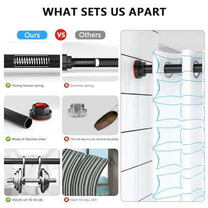 Shower Curtain Rod 27-79 Inches, Adjustable Tension Shower Rod No Drilling, No Slip, Spring Tension Curtain Rod for Bathroom Kitchen Closet Windows - Black - color: Black